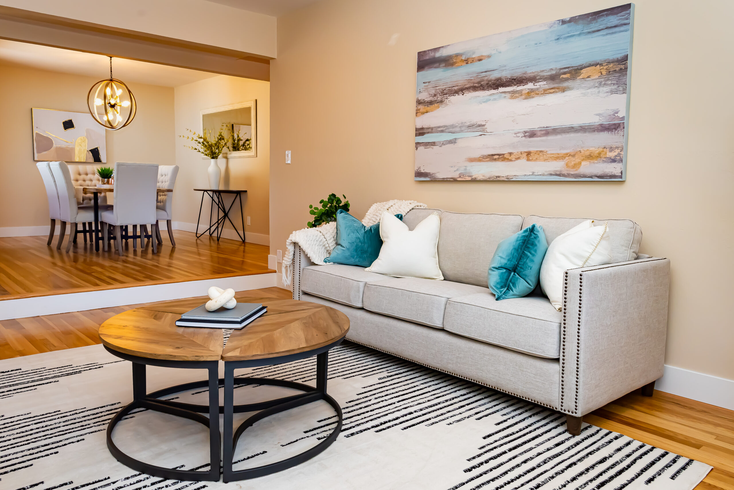 Real Estate living room and dining room view.